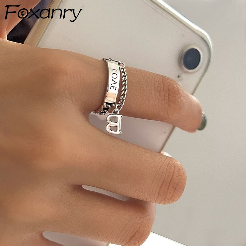 FOXANRY Silver Color Creative LOVE Chain Tassel Ring