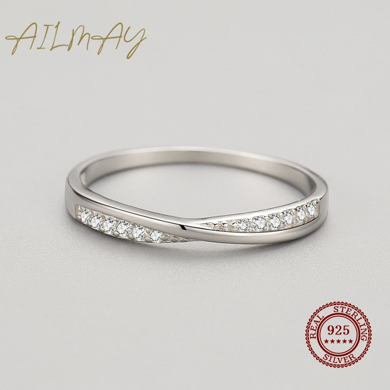 Simple Interwoven Sterling Silver CZ Zircon Finger Ring