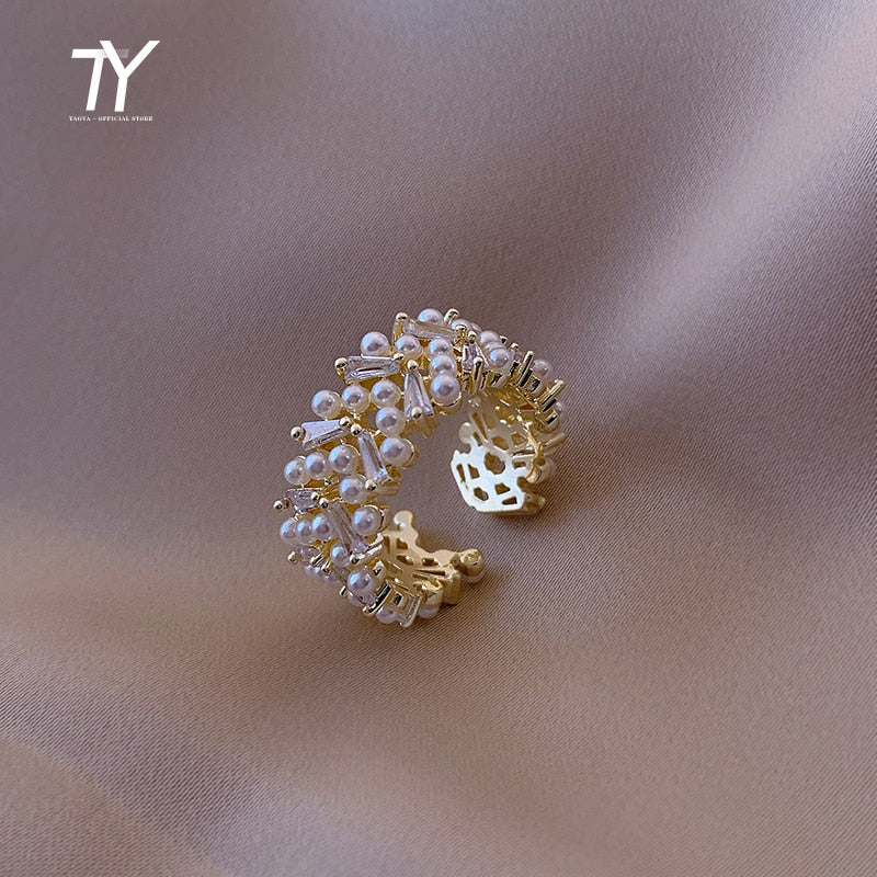 High Quality Pearl Zircon Gold Color Adjustable Rings