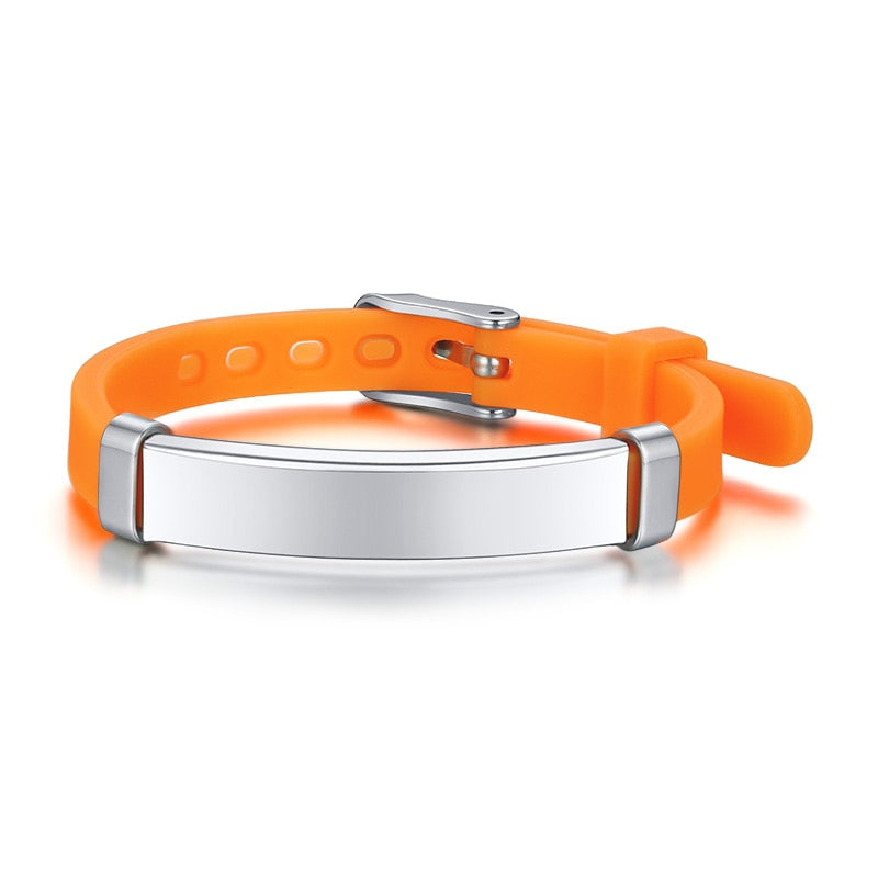Vnox Personalize Soft Silicone Rudder Stainless Steel Kids Baby ID Bracelets