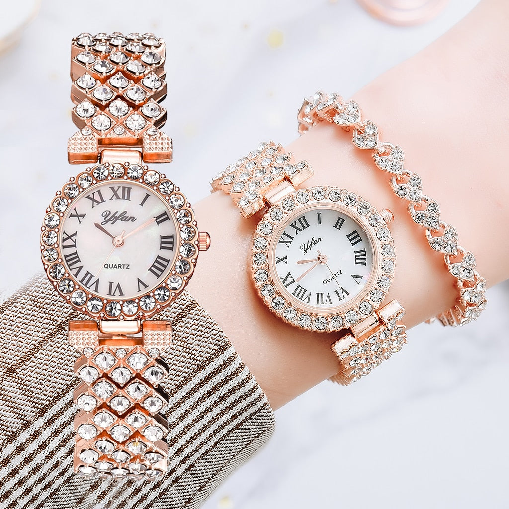 Luxury Women Rose Gold Quartz Diamond Watch