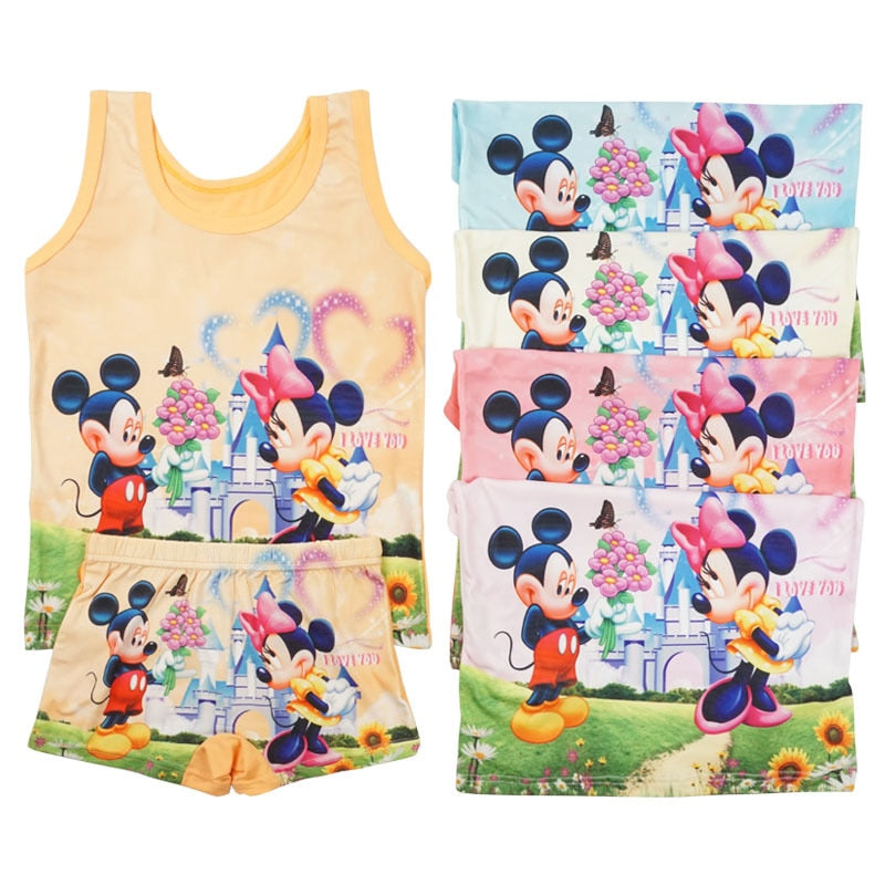 Summer Children's Vest Suit Cartoon Frozen Minnie Kids Short Sleeved