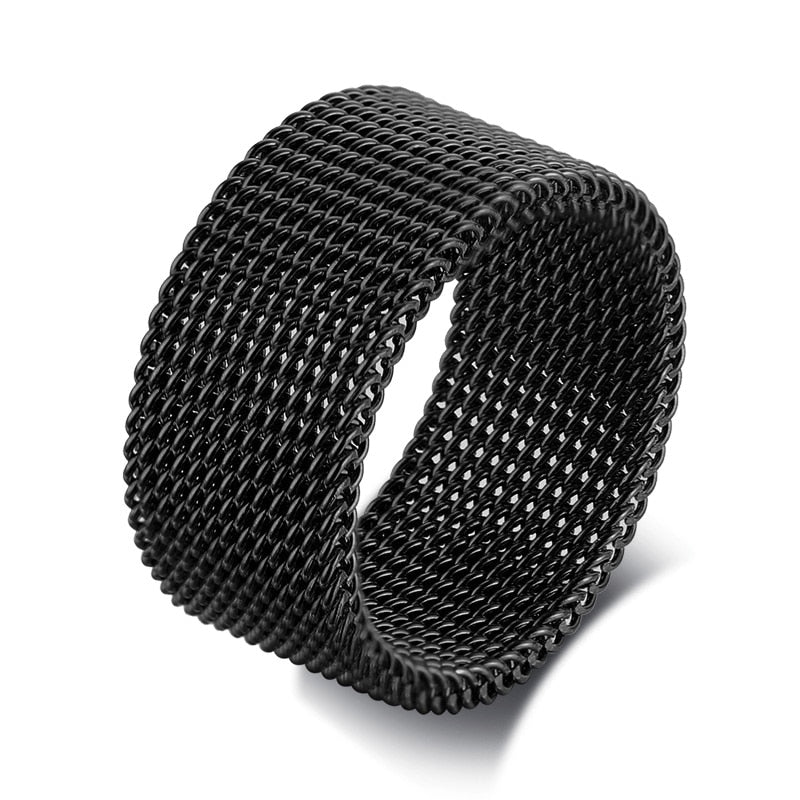 MENS MODERN STAINLESS STEEL MESH BAND RING