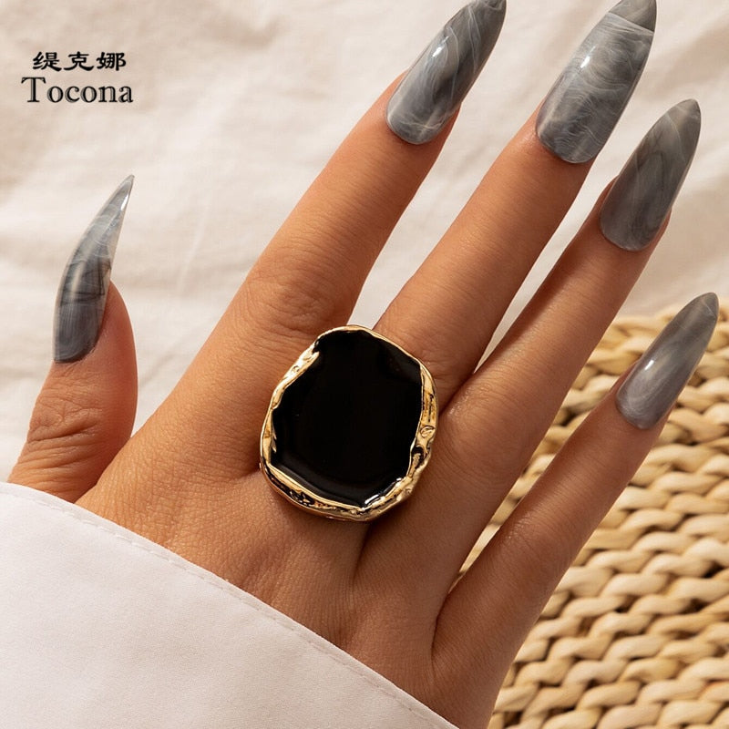 Tocona Bohemian Black Stone Gold Ring for Women
