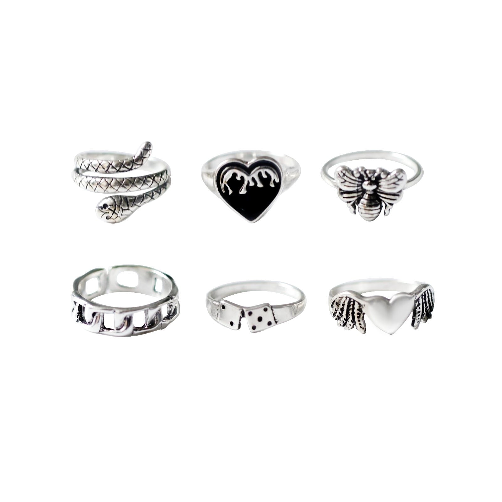 14 Pcs/Set Neo-Gothic Mixed Feather Elephant Star Moon Sun Ring