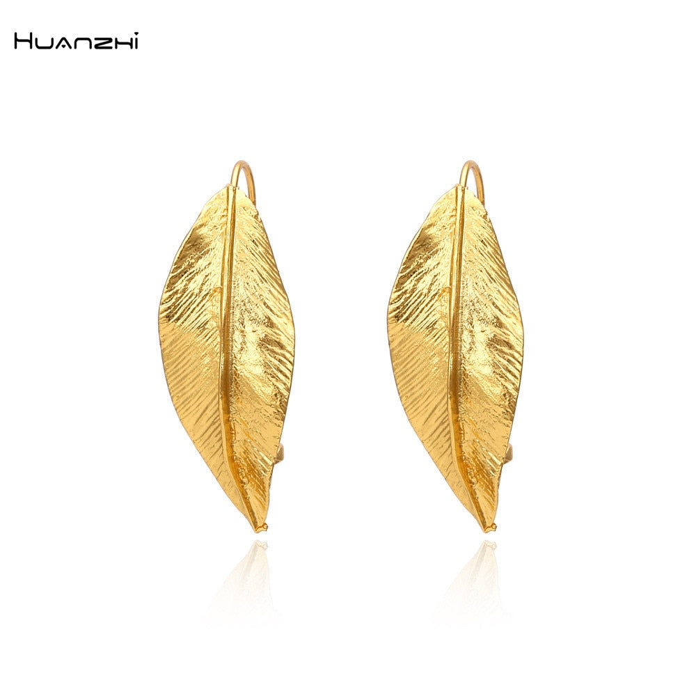 Retro Golden Metal Leaf Stud Earrings