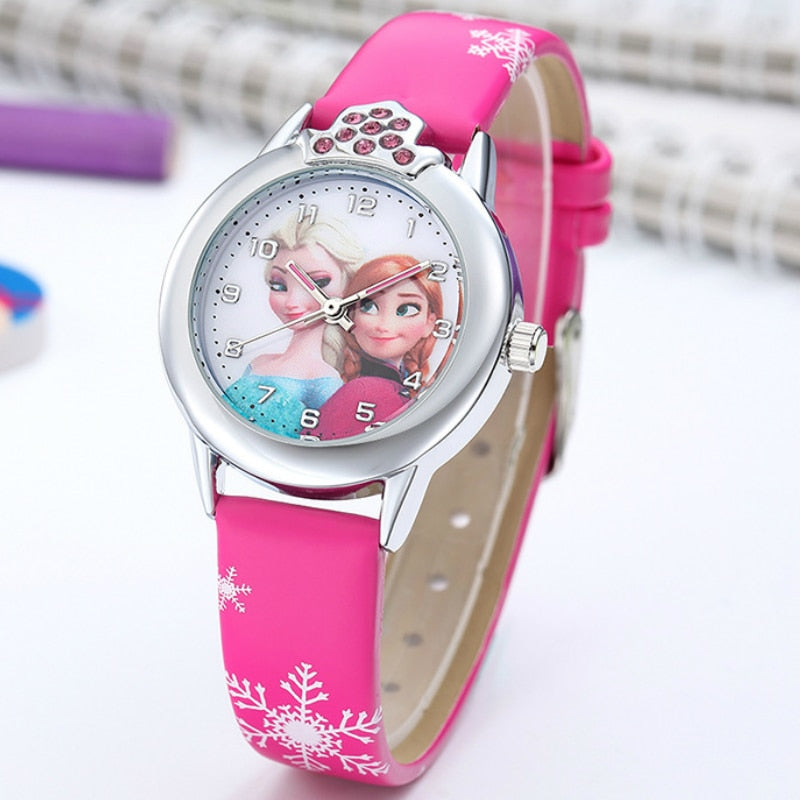 Elsa Watch Girls Elsa Princess Kids Watches Leather Strap Cute Children