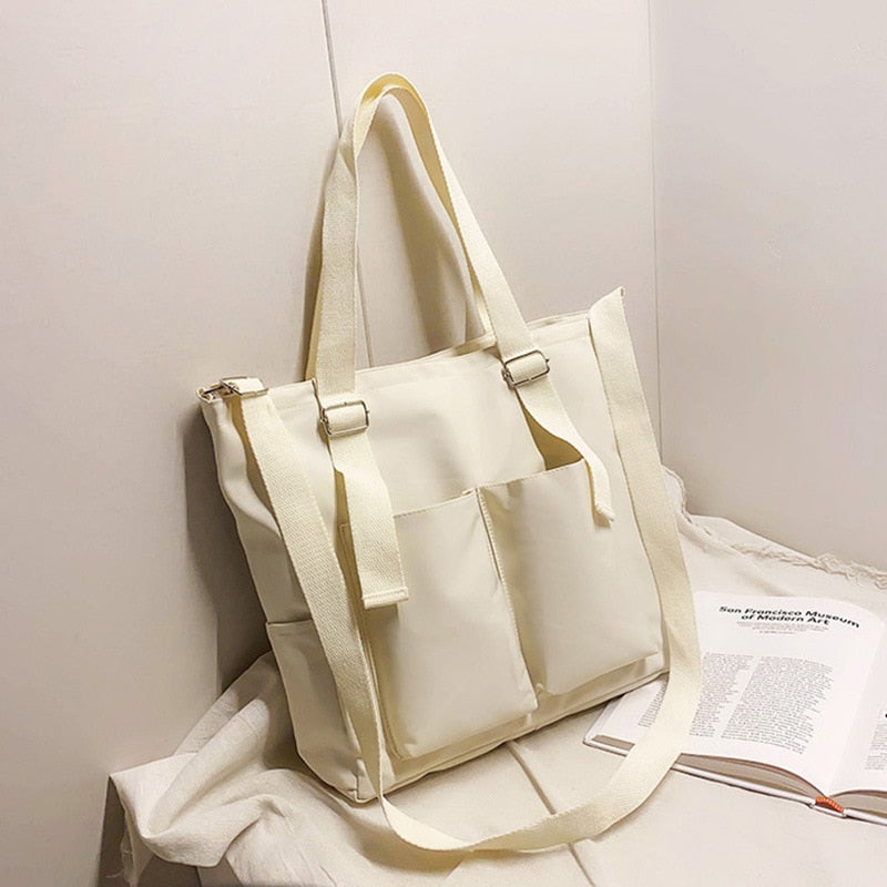 Simple Fashion Zipper Nylon Waterproof Solid Crossbody Large Capacity Tote Bag