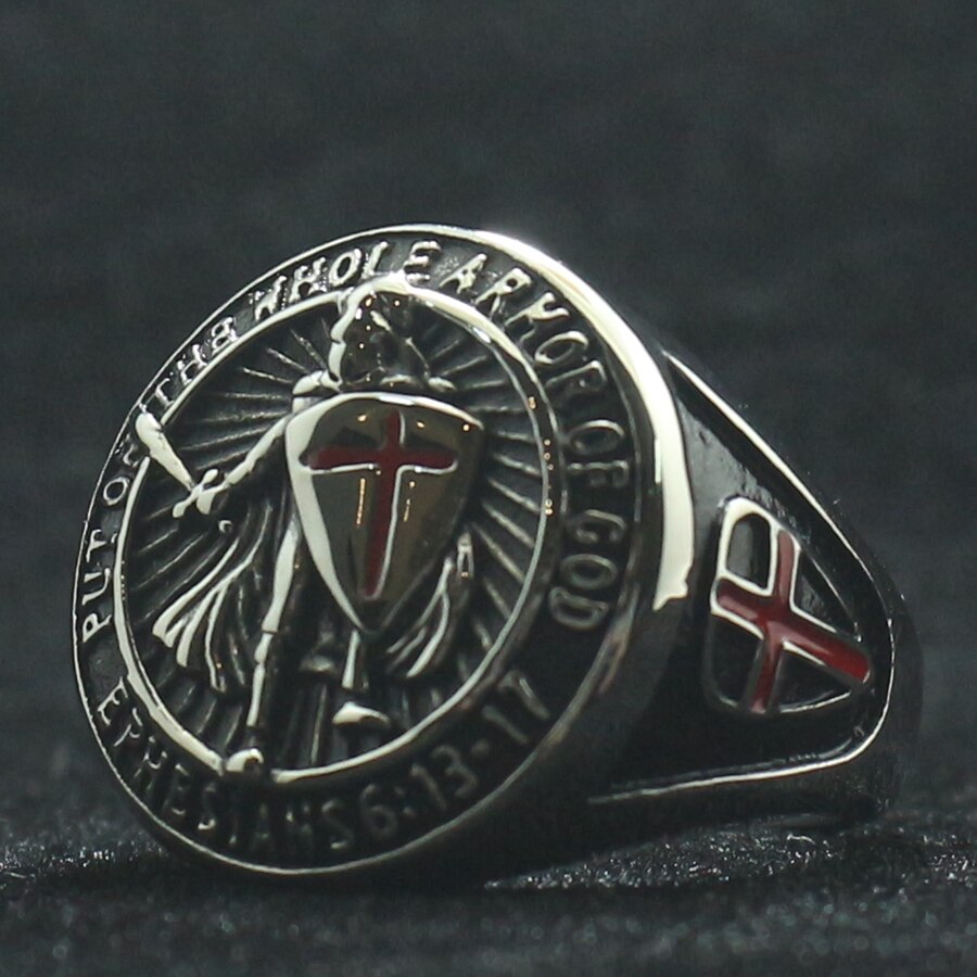 Unisex 316L Stainless Steel Saint Paul Ephesians Cross Knight Protect Ring