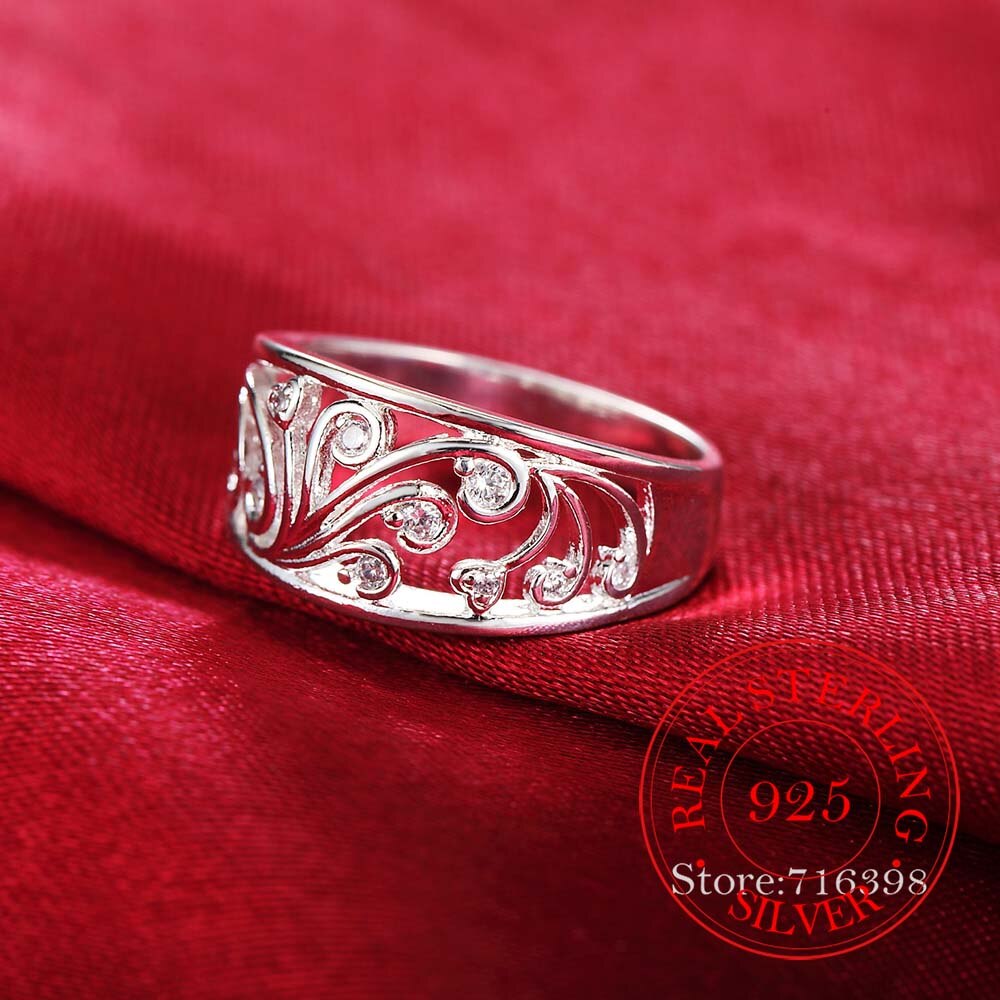 925 Sterling Exquisite Plant Pattern Cz Crystal Infinity Silver Ring