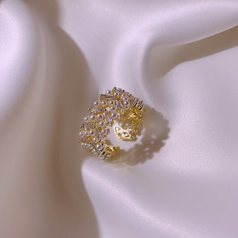 High Quality Pearl Zircon Gold Color Adjustable Rings