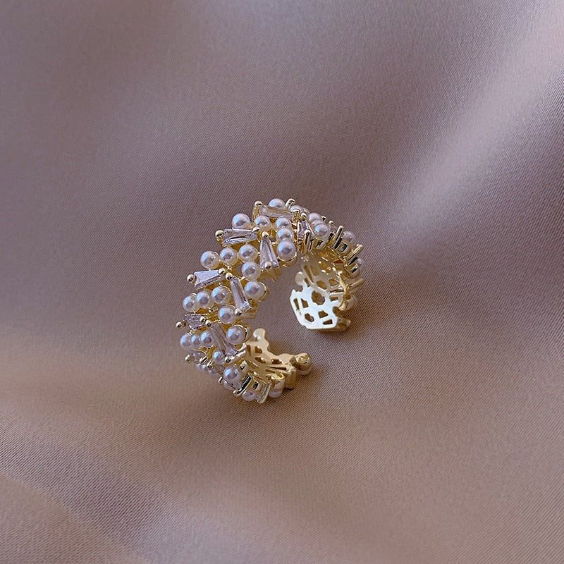 High Quality Pearl Zircon Gold Color Adjustable Rings