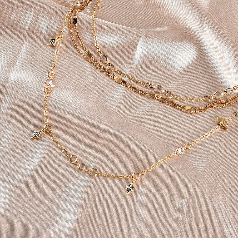 New Fashion Gold Crystal Stars Pendant Necklace