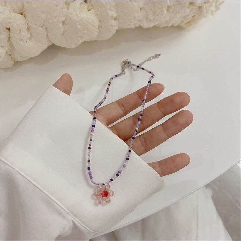 Donarsei Bohemia Beaded Red Cherry Necklace