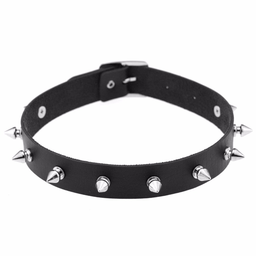 Emo Spike Collar Leather Studded Rivets Chocker Necklace