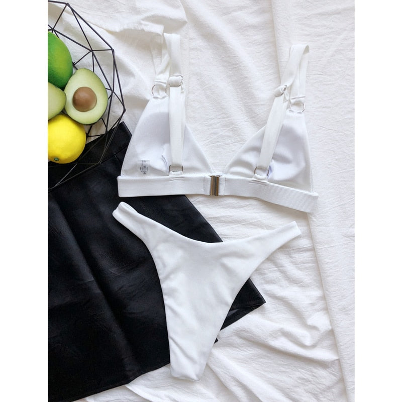 Sexy Ribbed Ring Push Up Bikinis Swimsuit Women