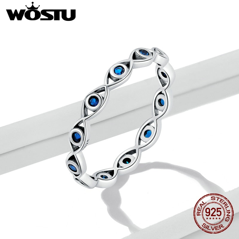 WOSTU 925 Sterling Silver Zircon Simple Lucky Eye Finger Ring
