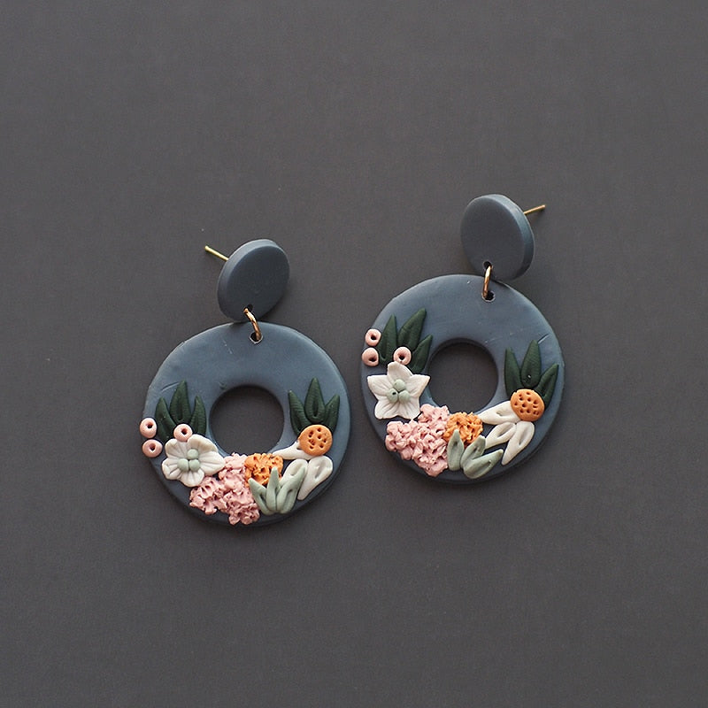 Handmade Molded Irregular Floral Multi Colors Earring