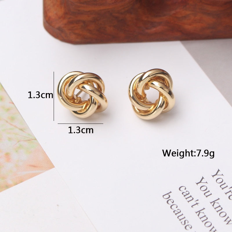 Tiny Metal Gold Color Twist Round Earrings