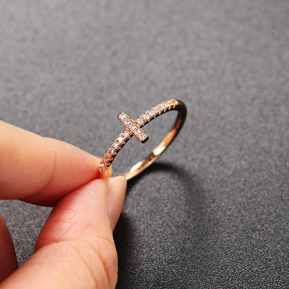 Micro-inlaid Zircon Dainty Ring