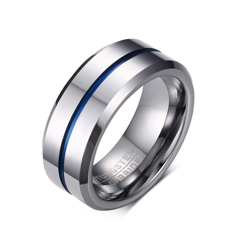 FDLK Fashion 8MM Men's Stainless Steel Beveled Edge Ring