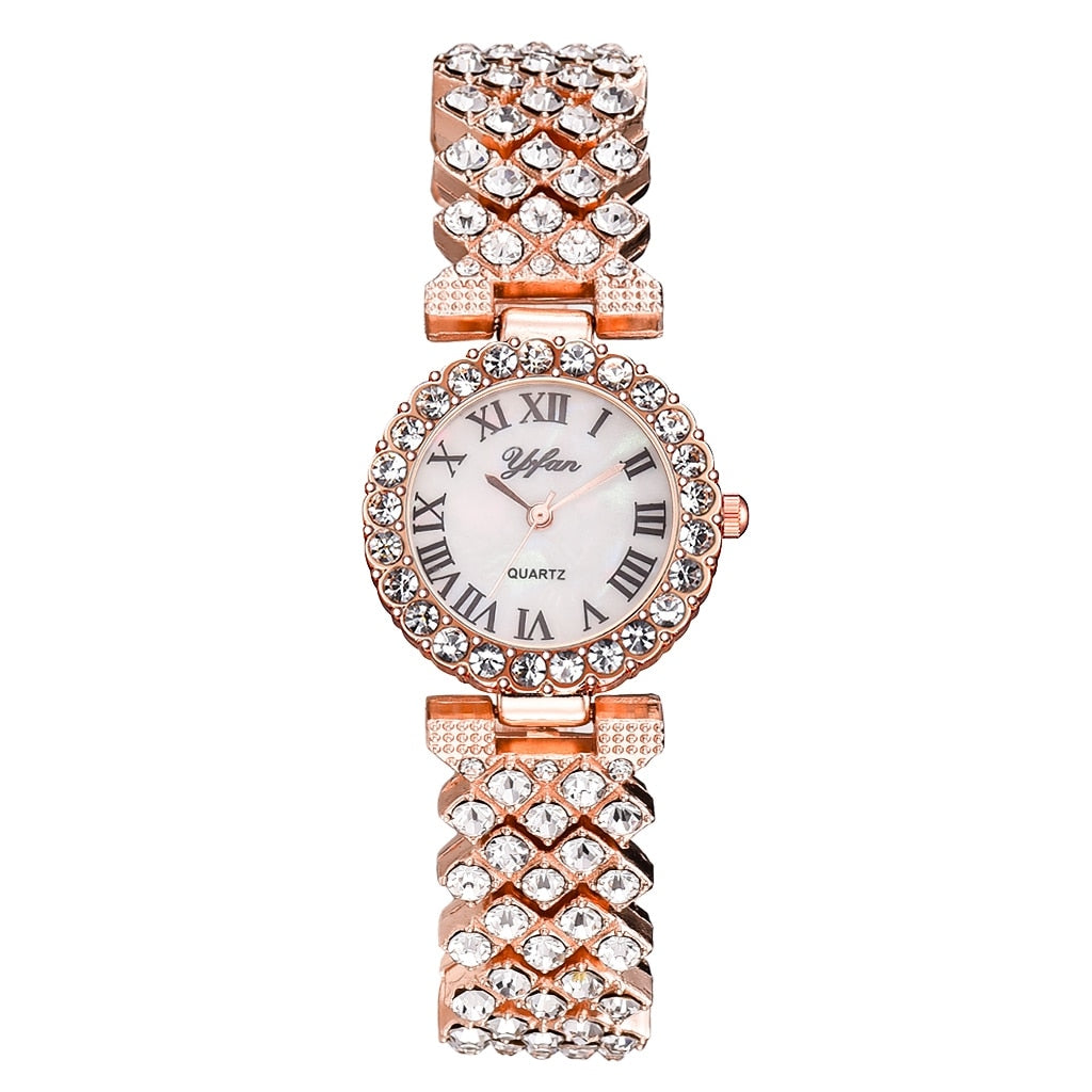 Luxury Women Rose Gold Quartz Diamond Watch