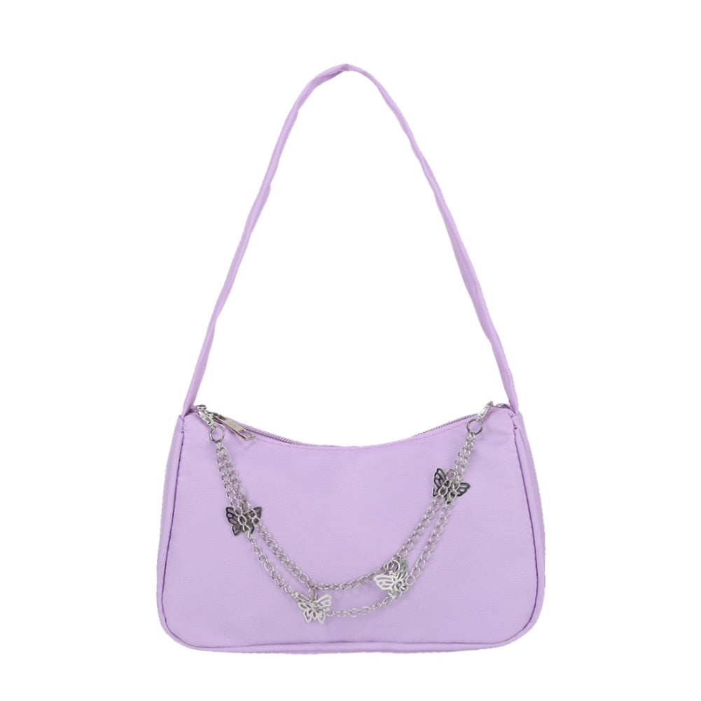 Fashion Women Pure Color Butterfly Chain Shoulder Bag