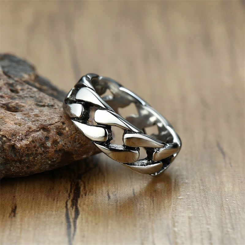 7MM Men Stainless Steel Hollow Hard Curb Link Chain Biker Ring