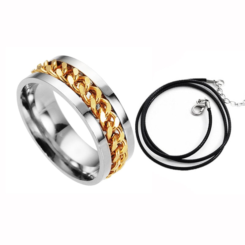 Letdiffery 8mm Punk Chain Ring for Men Black Stainless Steel