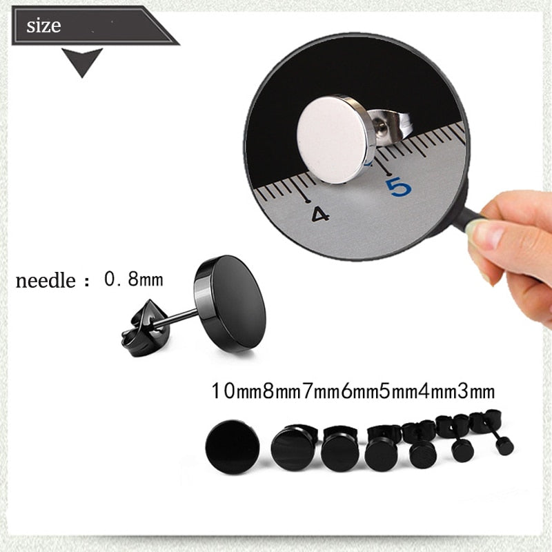 ZMZY Stainless Steel Black Silver Color Round Shaped Clasp Push Back Earrings