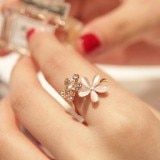Opal Double Daisy Flower Adjustable Ring
