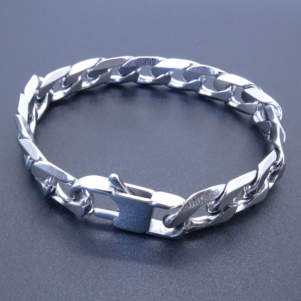 Men Women Stainless Steel Bracelet 6/8/12 mm 8 Inches Curb Chain Vintage