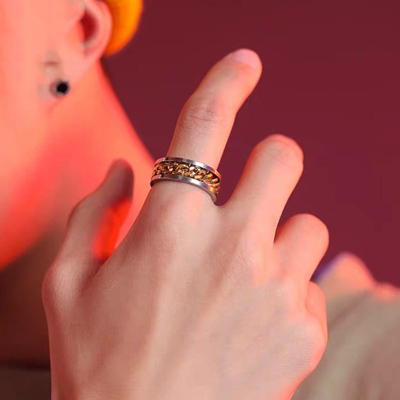 Letdiffery 8mm Punk Chain Ring for Men Black Stainless Steel