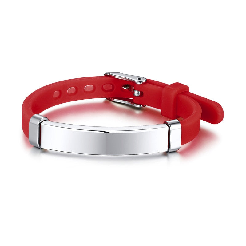 Vnox Personalize Soft Silicone Rudder Stainless Steel Kids Baby ID Bracelets