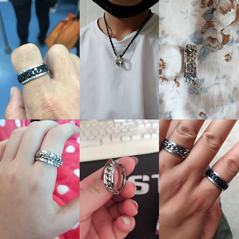 Letdiffery 8mm Punk Chain Ring for Men Black Stainless Steel