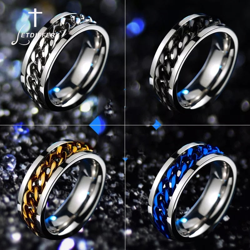 Letdiffery 8mm Punk Chain Ring for Men Black Stainless Steel