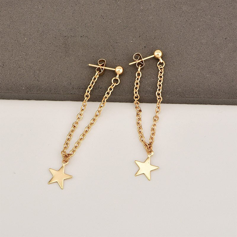 Fashion Simple Personality Pentagram Star Back Hanging Drop Earrings