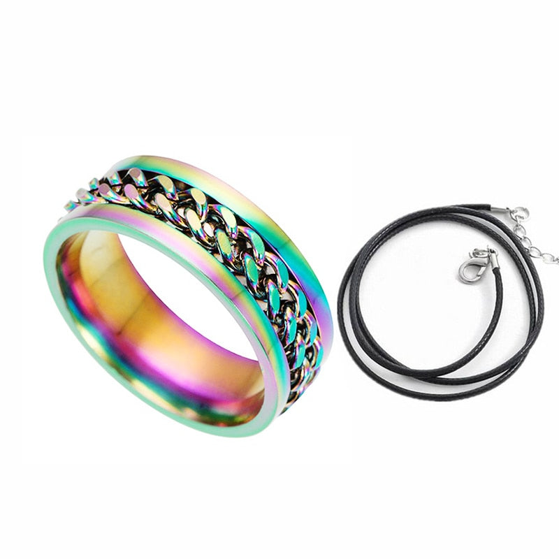 Letdiffery 8mm Punk Chain Ring for Men Black Stainless Steel