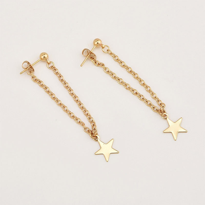 Fashion Simple Personality Pentagram Star Back Hanging Drop Earrings