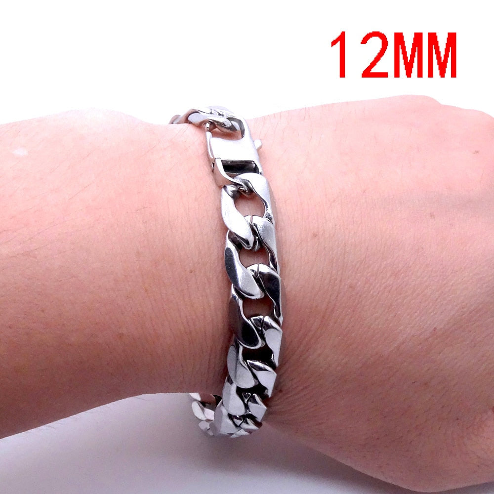 Men Women Stainless Steel Bracelet 6/8/12 mm 8 Inches Curb Chain Vintage