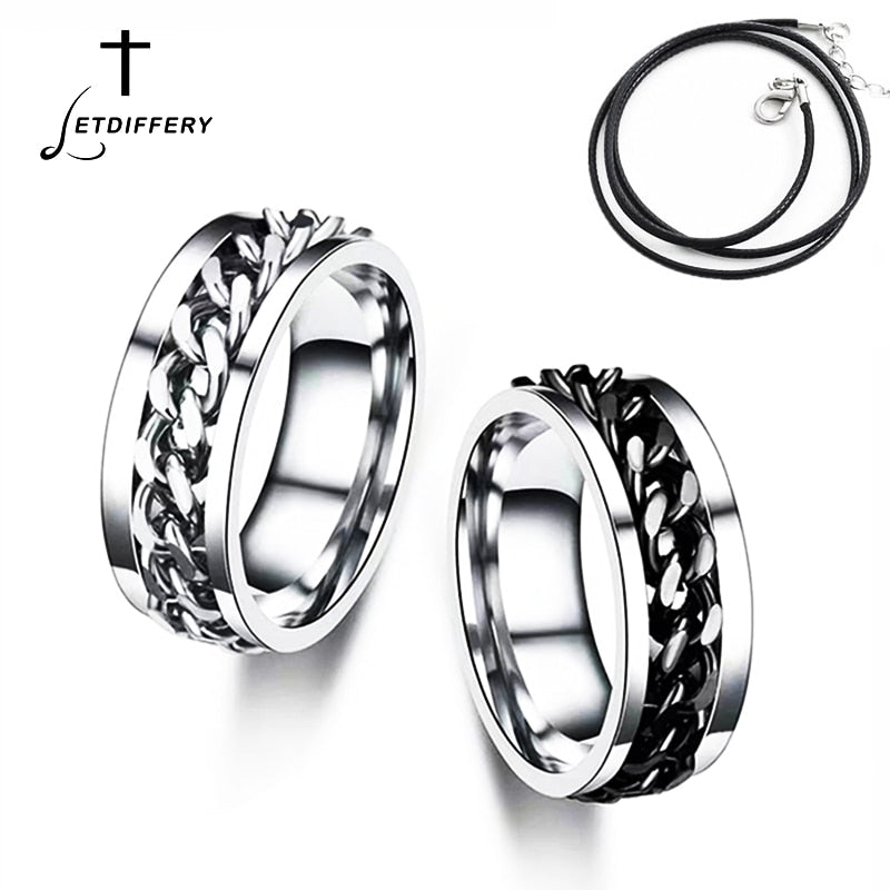Letdiffery 8mm Punk Chain Ring for Men Black Stainless Steel