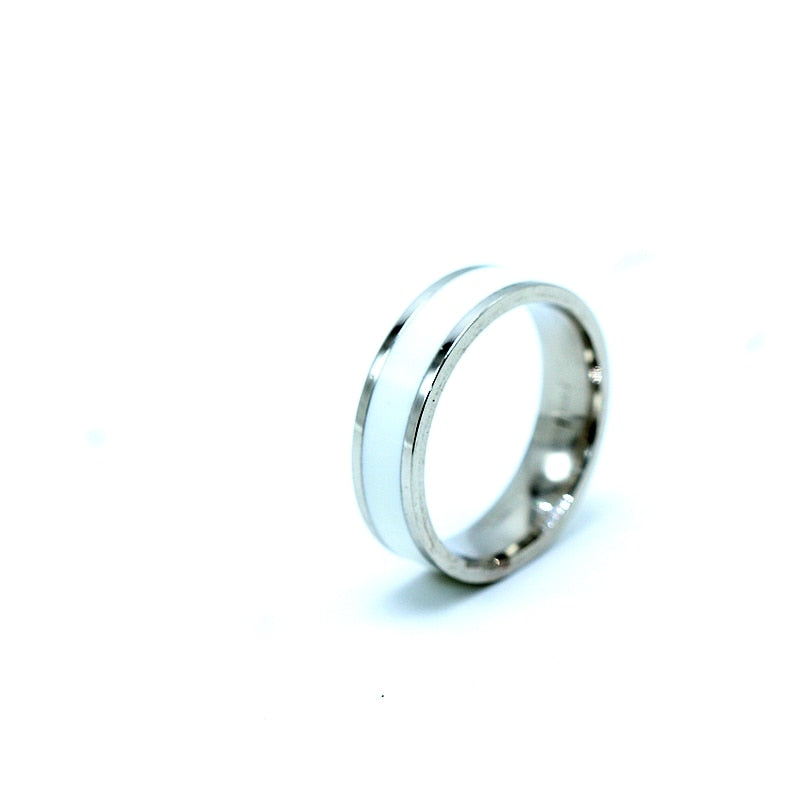 Classic Black White Ceramic Titanium Steel Lovers Simple Finger Ring