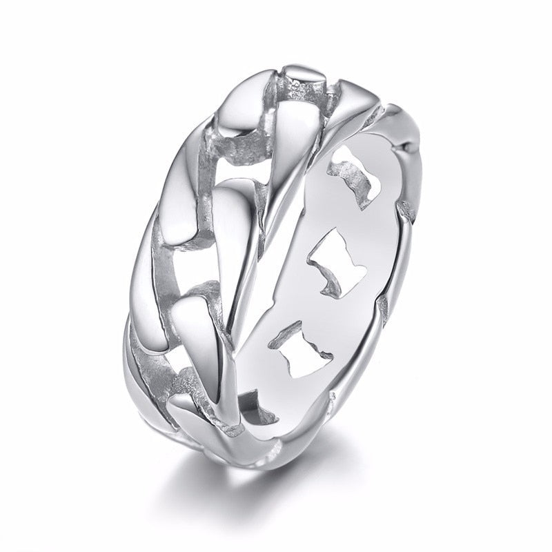 7MM Men Stainless Steel Hollow Hard Curb Link Chain Biker Ring