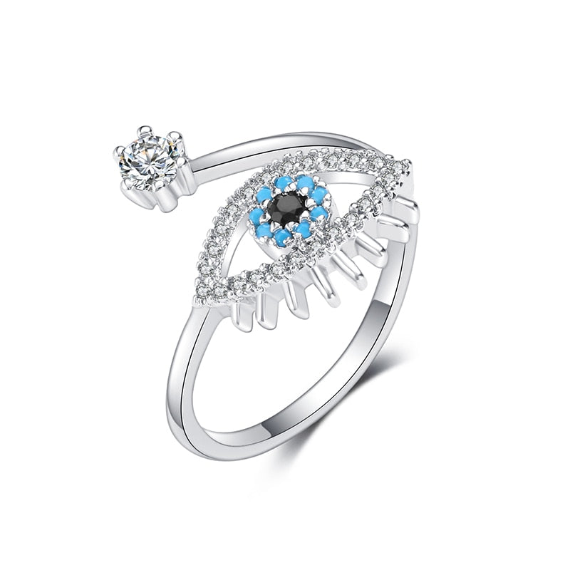 Fashion Cubic Zircon Classical Adjustable Evil Eye Open Ring