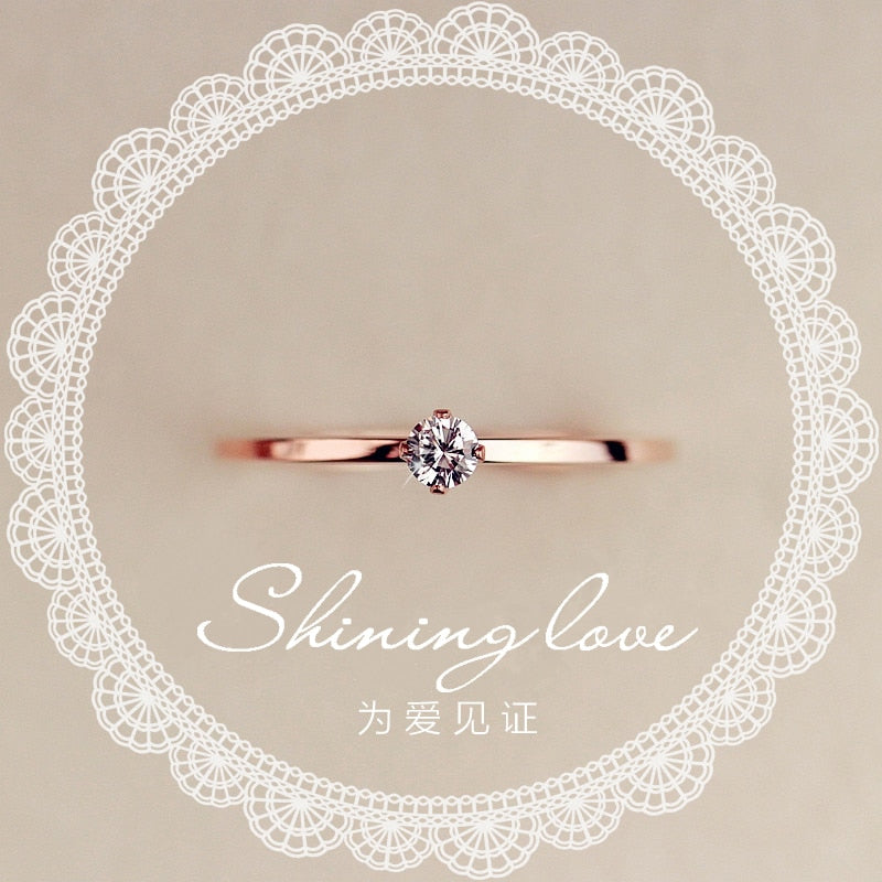 Fine Jewelry Titanuim Steel Rose Gold Color Ring CZ Crystal Ring