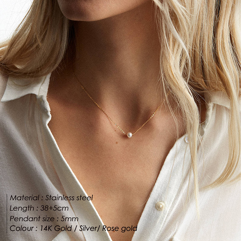 e-Manco Stainless Steel Choker imitated Pearl Layered ChainNecklace