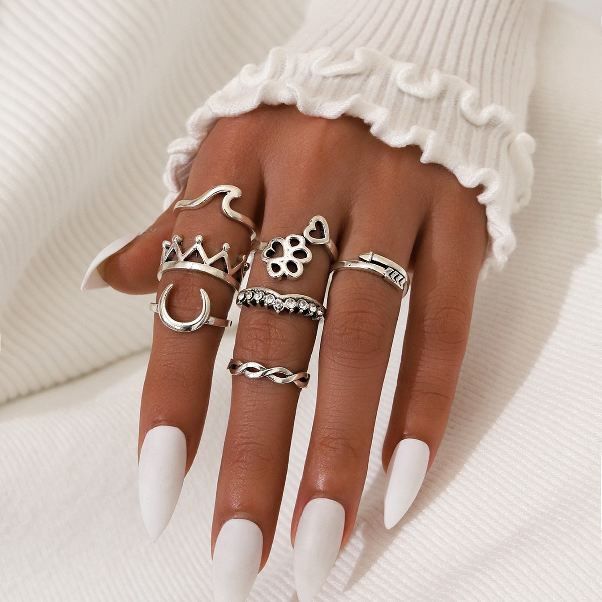 14 Pcs/Set Neo-Gothic Mixed Feather Elephant Star Moon Sun Ring