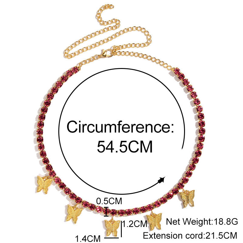 Gold Silver Color Butterfly Pendant Necklace Female Shiny Crystal Clavicle Chain Necklace