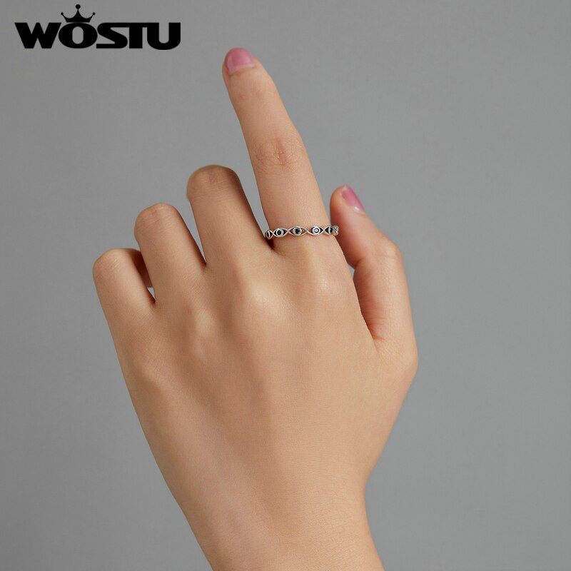 WOSTU 925 Sterling Silver Zircon Simple Lucky Eye Finger Ring