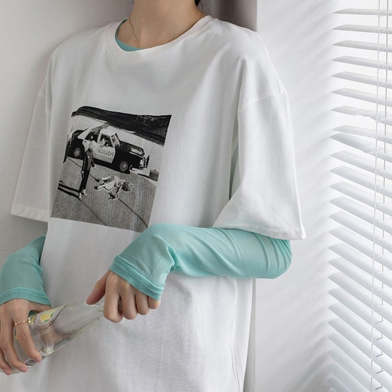 Ruoru Sexy Women T Shirt See Through Transparent Mesh Top